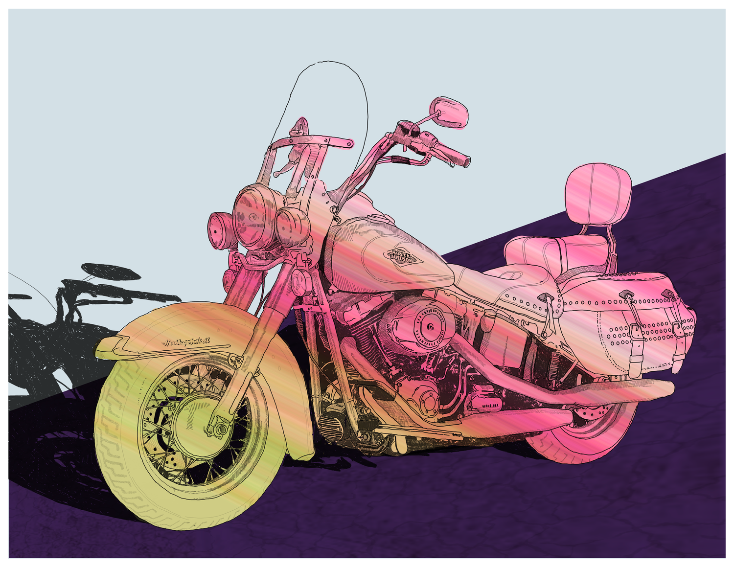 Classic Harley Davidson Soft Tail Art Print — Sam Slater Art Studio